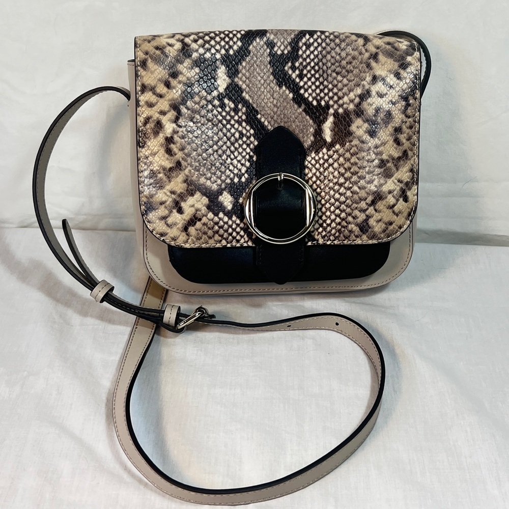 Banana Republic Leather Saddle Bag with Snake-print Flap